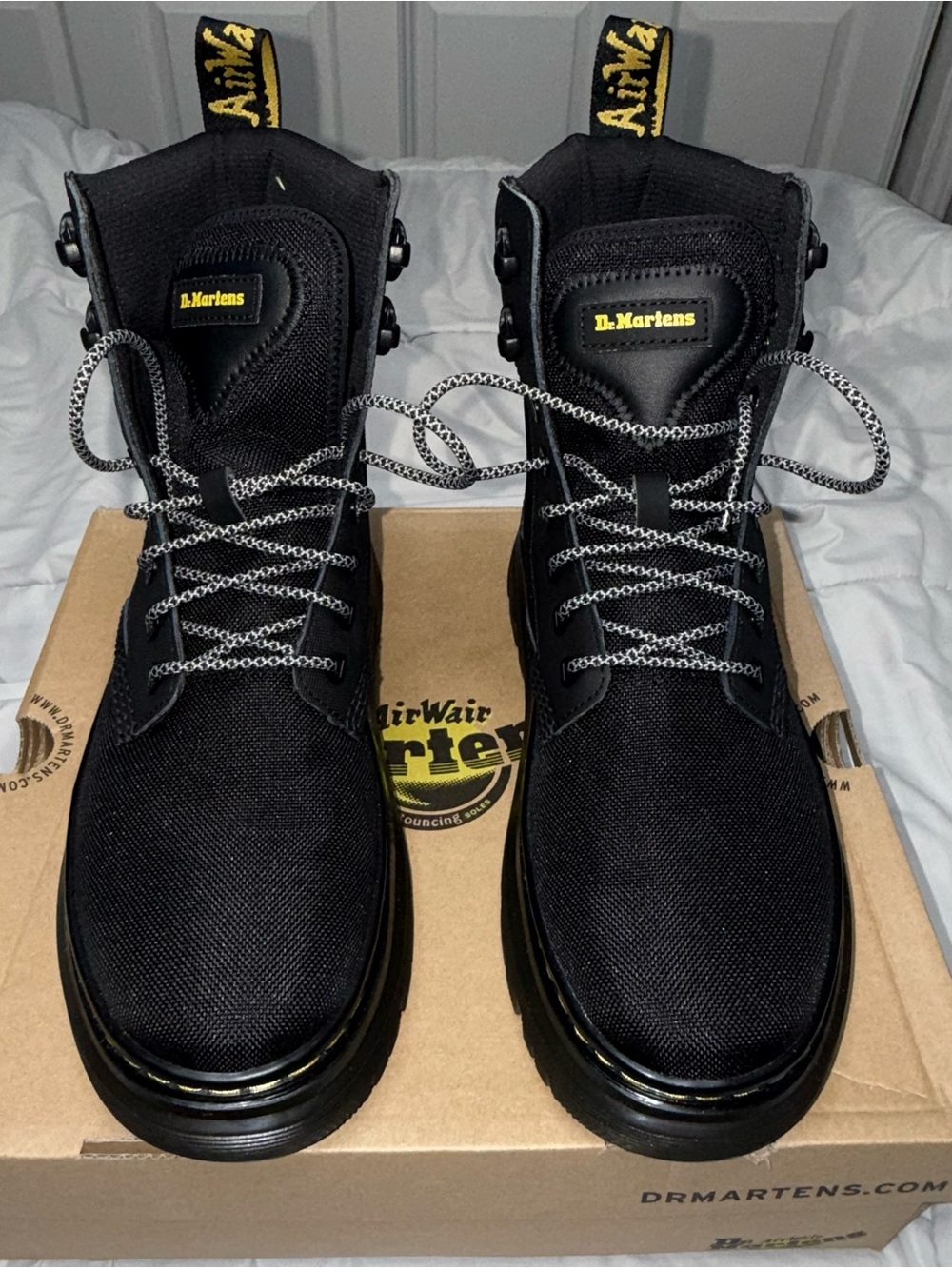 Dr. Martens Black Tactical Lace-Up Boots with Yellow Logo Accents